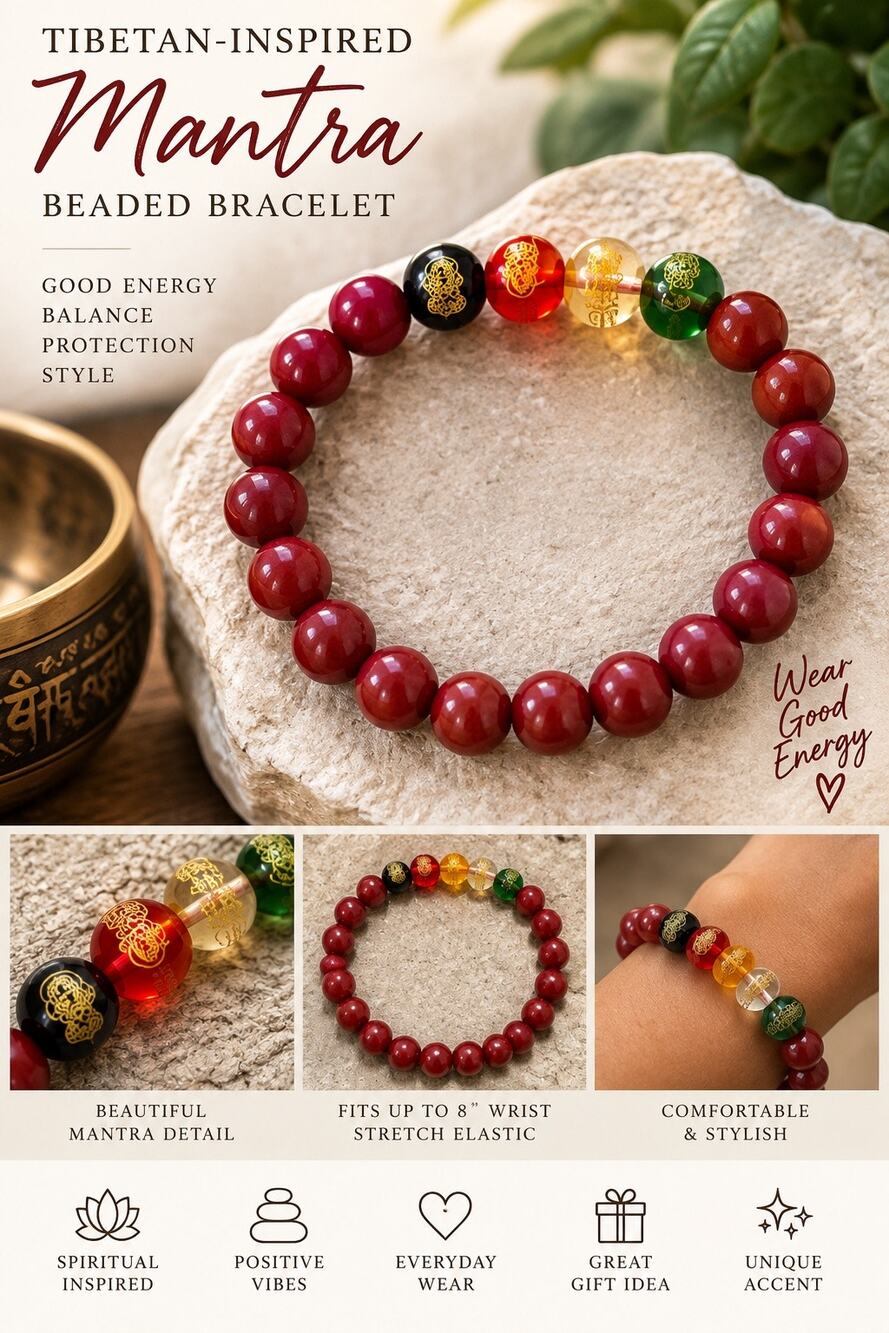 MSRP: $28  ✨ Tibetan-Inspired Mantra Beaded Stretch Bracelet – 8” ✨SAME DAY SHIP